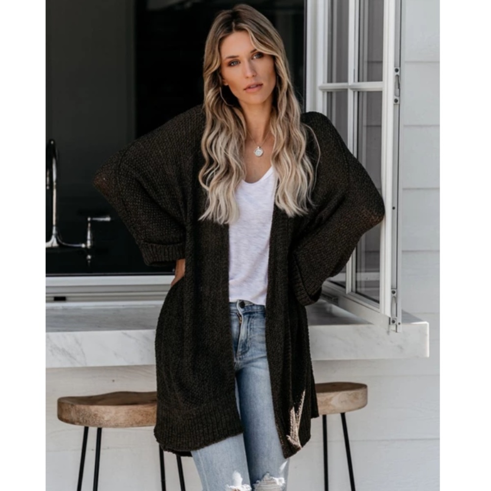 TRISHA Long Knit Pocketed Cardigan